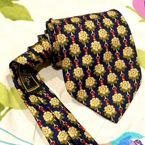 Fendi Floral Medal Of Honor Silk Navy Blue Tie Made In Italy